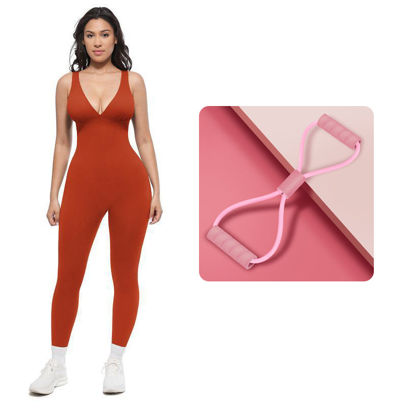 🌸High-Stretch V-Neck Jumpsuit – All-day ease for fitness & beyond. Breathable, flexible & effortlessly chic. Your go-to for movement. 🧘♀️💫