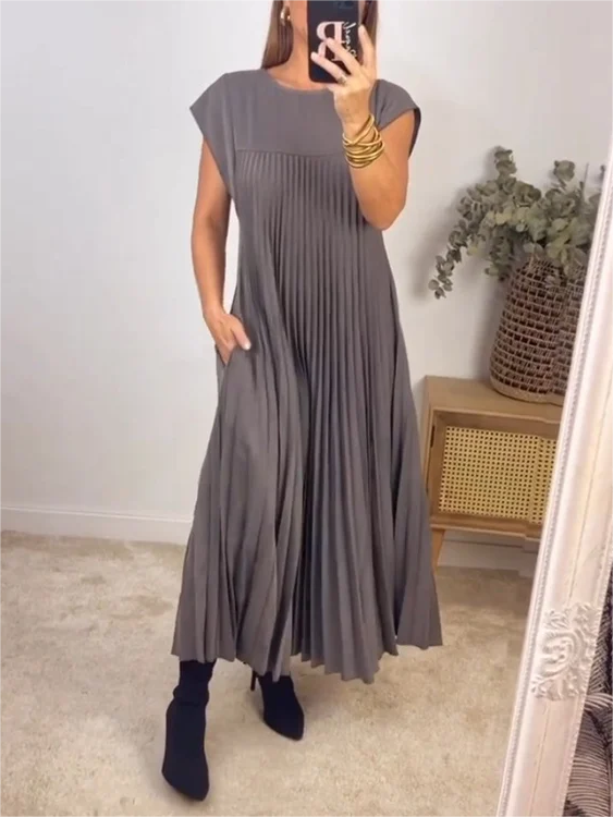 🎉Hot Sale 50% OFF🎉Sleeveless Pleated Simple Solid Color Dress