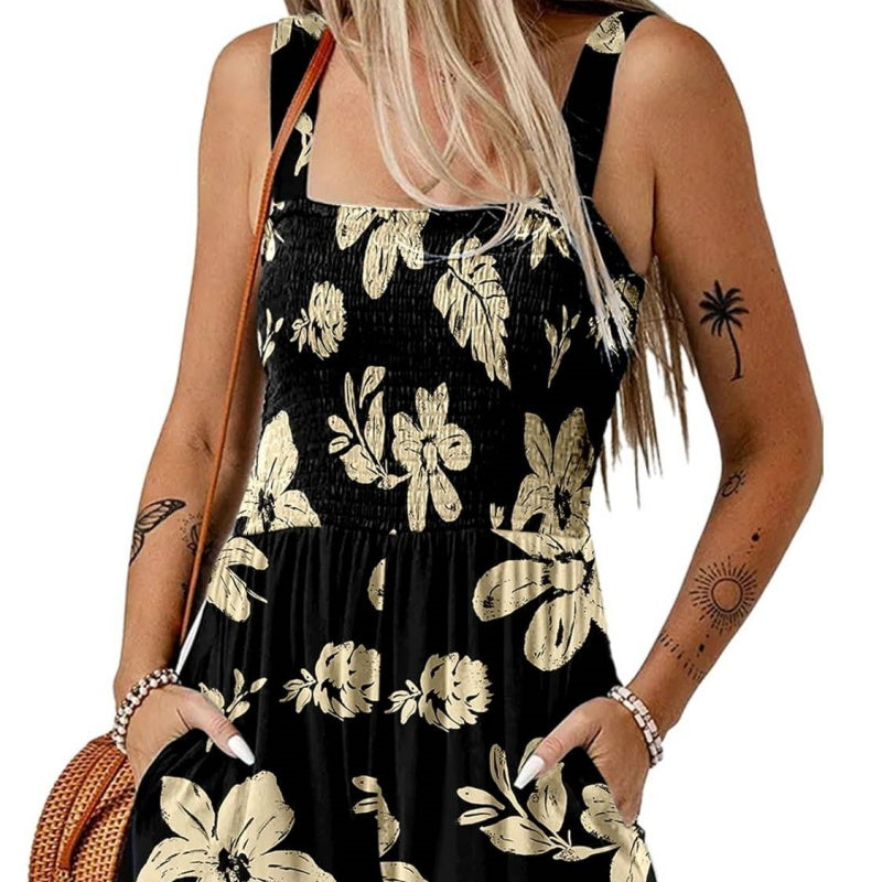 Women's Square Neck Sleeveless Loose Casual Short Jumpsuit