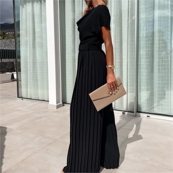 š„Hot Saleš„Solid Color High Waist Pleated Leg Jumpsuit