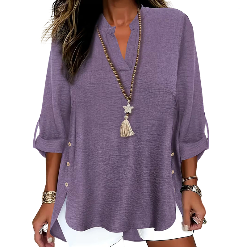 Casual Solid Color Button Side Slit Top