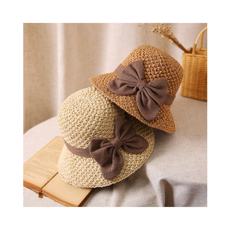 Straw Hat with Retro Bow – Foldable & Breathable for Summer