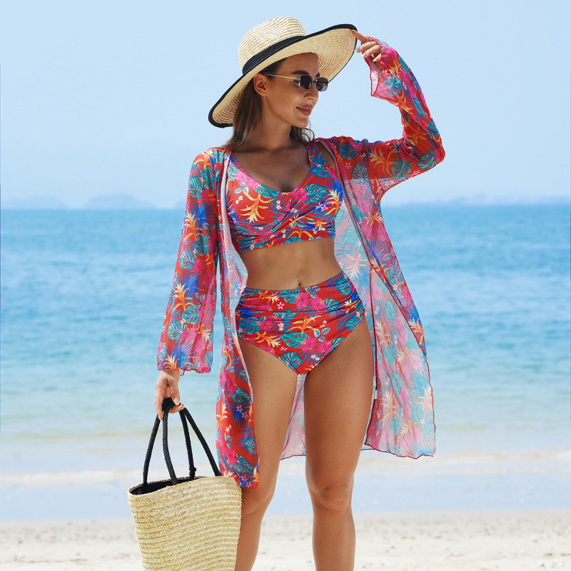 🏖️🌼Women's Fashion Multicolor Printed Bikini Swimsuit 3 Piece Set