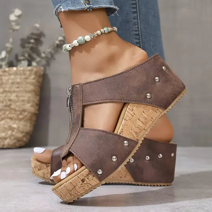 Women's Fashion Rivet Wedge Fish Mouth Thick Bottom Sandals