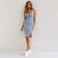 🔥Adjustable Strap U-neck Split Denim Bodycon Cami Dress