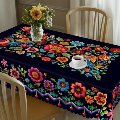 🔥Hot Sale🔥Mexican Floral Tablecloth With Scalloped Edge