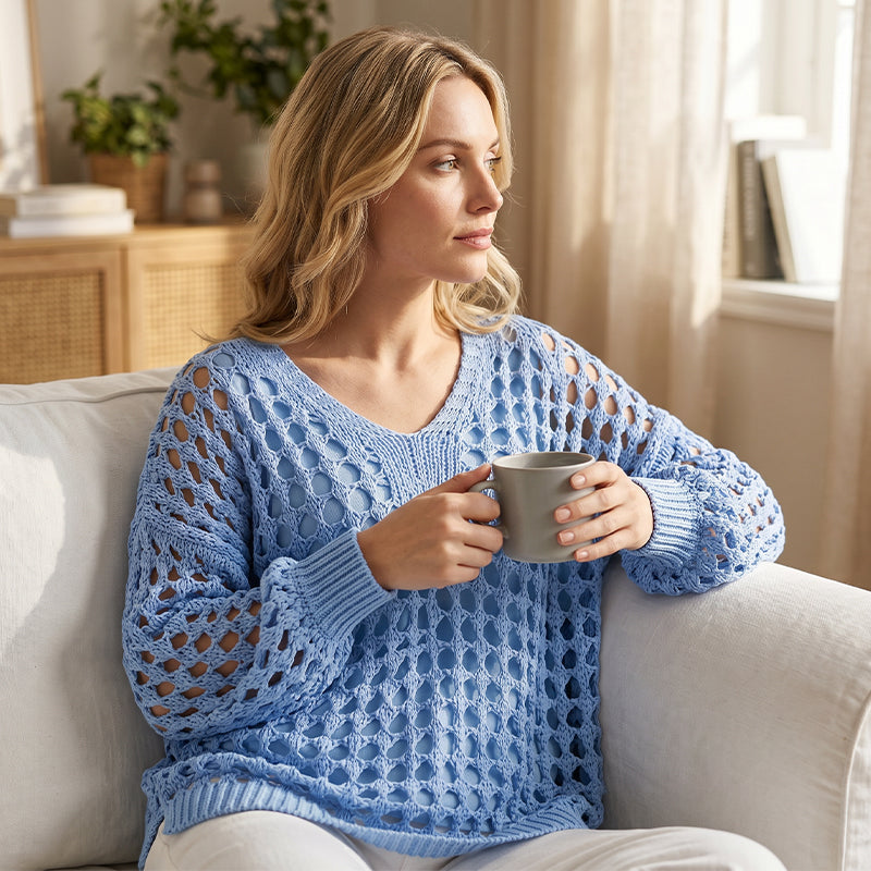 🌸New Arrival🌸Women’s Casual Solid Color Crochet Knit Top