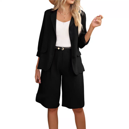 Women’s Casual Two-Piece Open Front Top & Bermuda Shorts Set