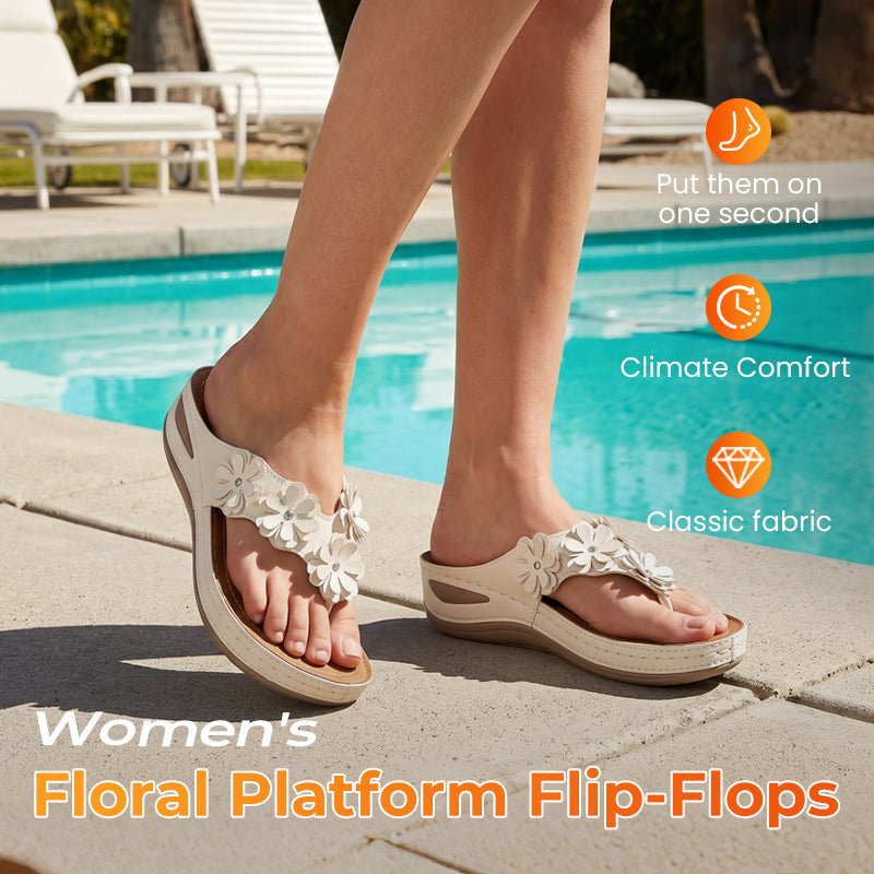 🌸 Women's Floral Wedge Thong Sandals – Floral Accents, Cushioned Arch Support & Non-Slip Outsole ✨