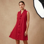 Women's Ruffle Trim Button-Front Mini Dress