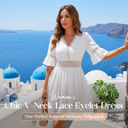Chic V-Neck Dress with Lace Cutout Details