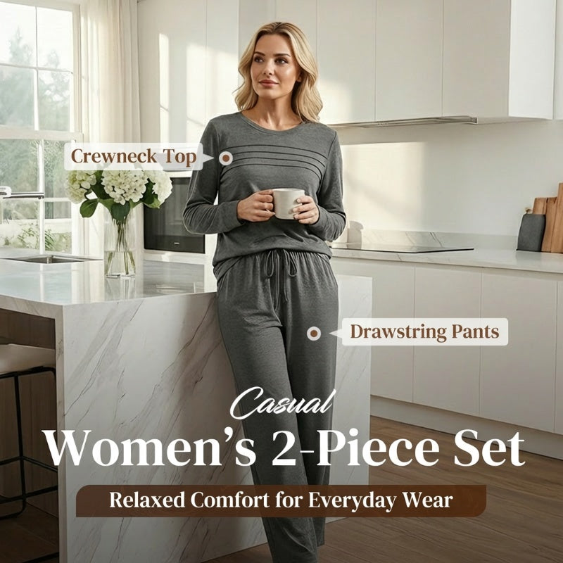 💐Women's Crew Neck Top & Drawstring Pants Set