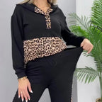🔥 Leopard Print Casual Patchwork Sweatshirt Two-Piece Set