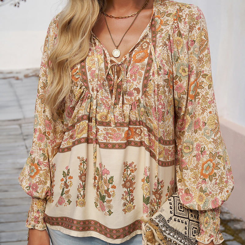💖Women's Fashion Printed v-Neck Long Sleeve Shirt