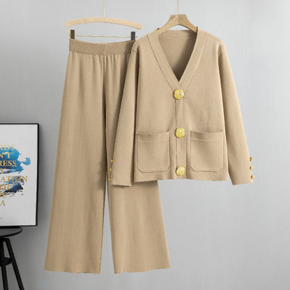💕Gold Button Soft Knit Trouser Co-Ord