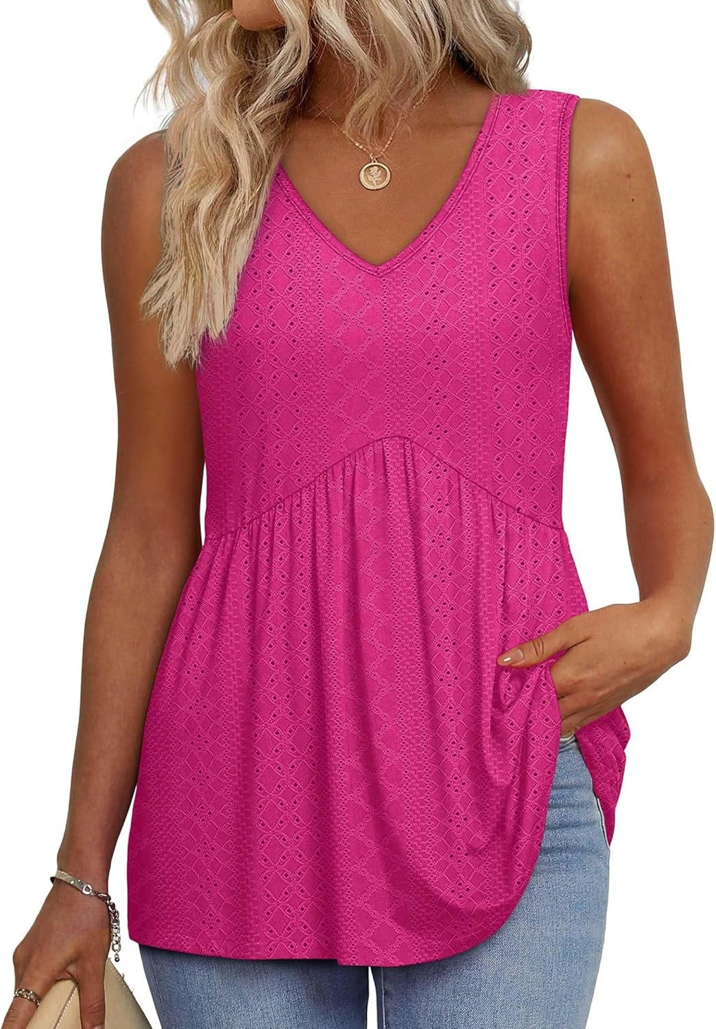 💜Women's Print Flowy Sleeveless V Neck Peplum Tank Tops