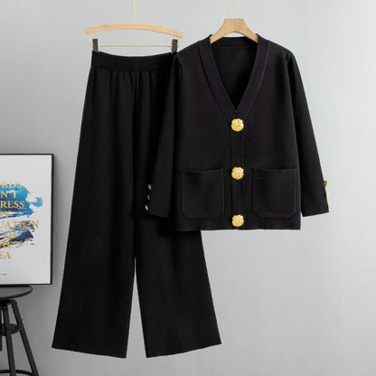 💕Gold Button Soft Knit Trouser Co-Ord