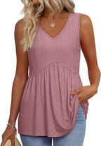 💜Women's Print Flowy Sleeveless V Neck Peplum Tank Tops