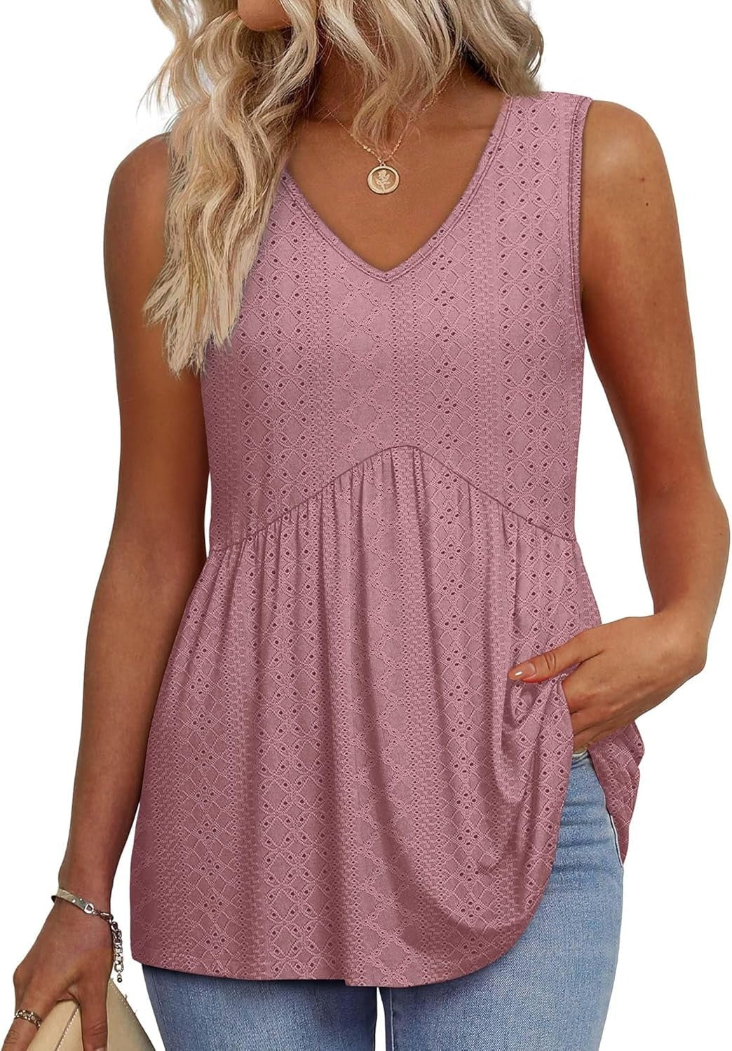 💜Women's Print Flowy Sleeveless V Neck Peplum Tank Tops