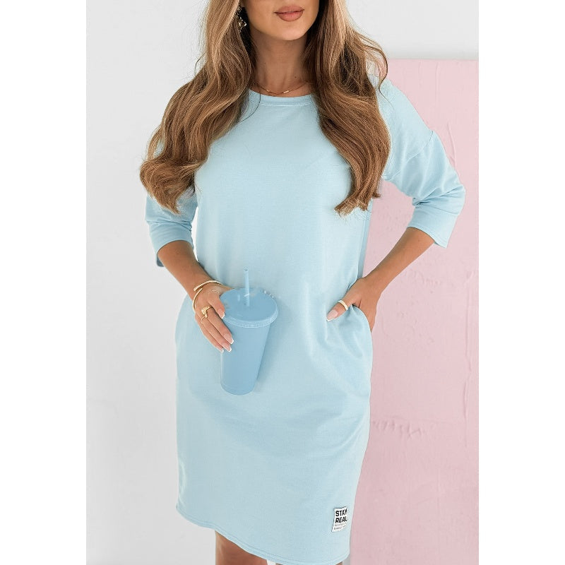 💖Round Neck 3/4 Sleeve Dress with Pockets