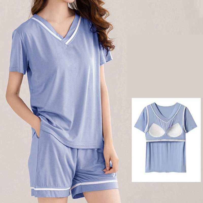 🔥30% OFF🔥Loose V-Neck Pajamas Set with Chest Pads