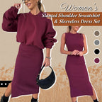 Women's Slanted Shoulder Sweatshirt & Sleeveless Dress Set