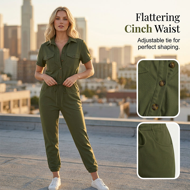 🥳 HOT SALE🥳💞50K+ SOLD!Women's Short Sleeve Button-Front Jumpsuit