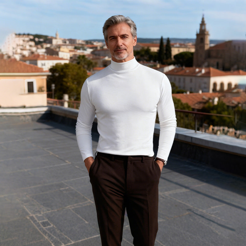 🔥 Men's High Neck Slim Fit T-Shirt - Stretchy & Breathable for Gym or Casual, Modern Style & Comfort 🏃‍♂️📦