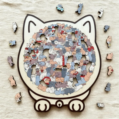 🎁135-Piece Morandi-Colored Cat Shaped Wooden Jigsaw Puzzle