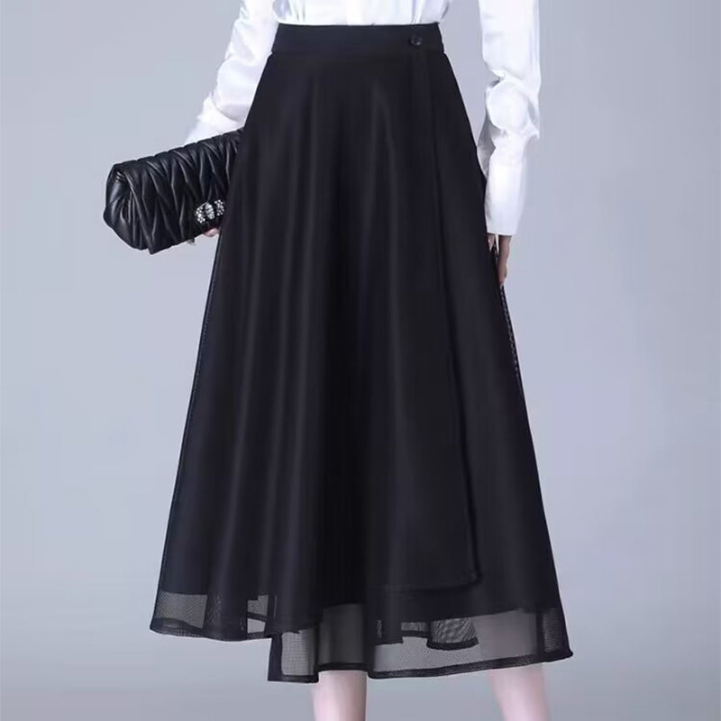 High-Waisted Tulle Midi Skirt, One-Piece Mesh Skirt
