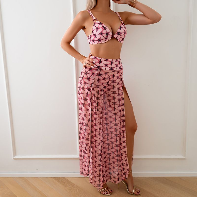 Women's Stylish 3-piece Swimsuit with Bra/ Panties/ High-slit Pants