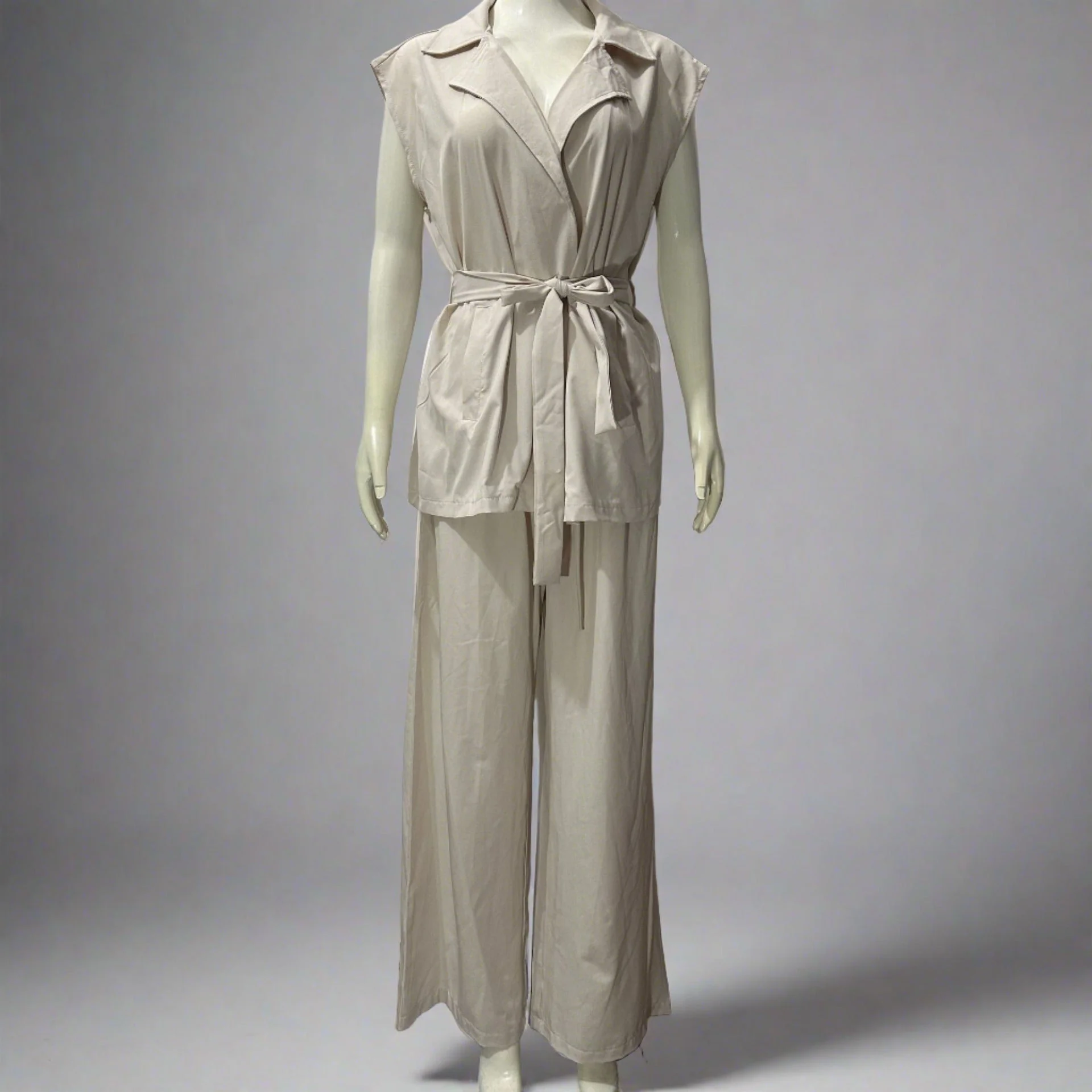 Sleeveless Lapel Top High Waisted Pants 2-Piece Set