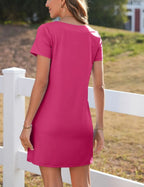 👗Women's Casual Square Neck Pocket Short Sleeve Dress with Pockets