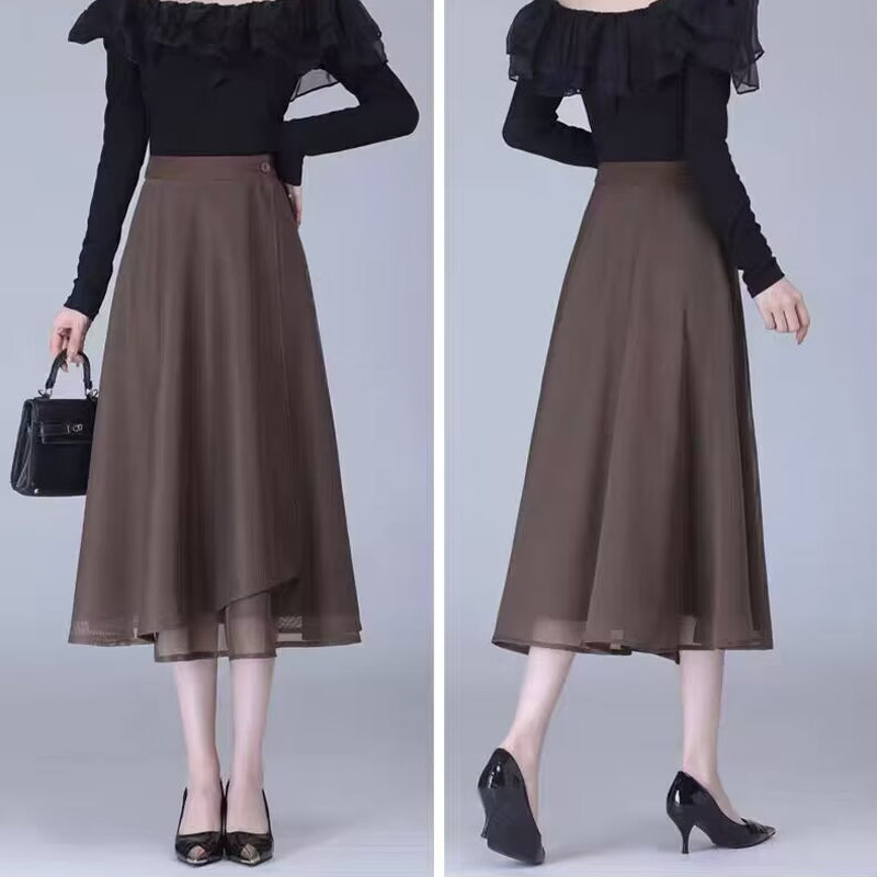 High-Waisted Tulle Midi Skirt, One-Piece Mesh Skirt