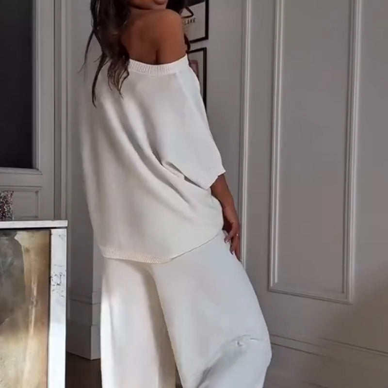💥 Casual One Shoulder Top & Pants Two Piece Set for Women