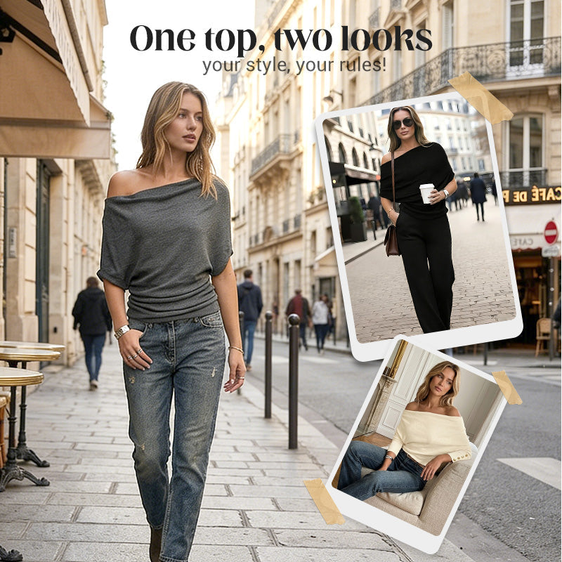 Women's Asymmetrical Off-Shoulder Batwing Sleeve Top👚