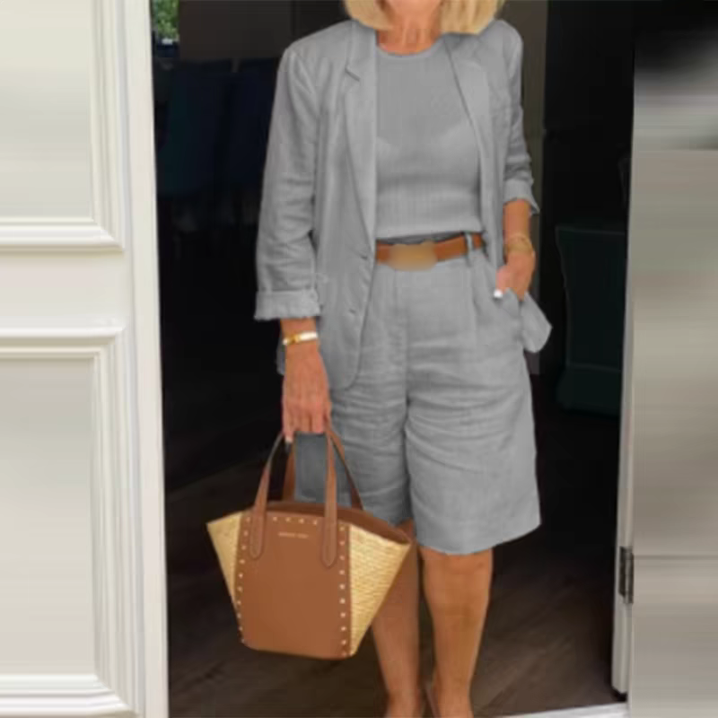 Women’s Casual Two-Piece Open Front Top & Bermuda Shorts Set