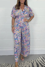 Women's V-Neck Printed Short-Sleeve Jumpsuits