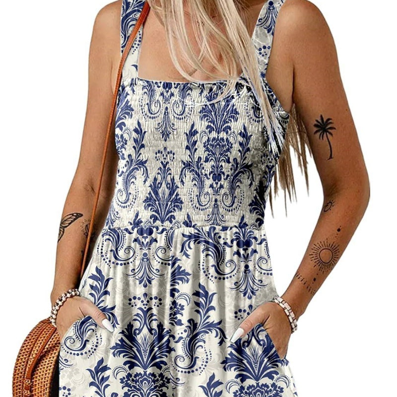Women's Square Neck Sleeveless Loose Casual Short Jumpsuit