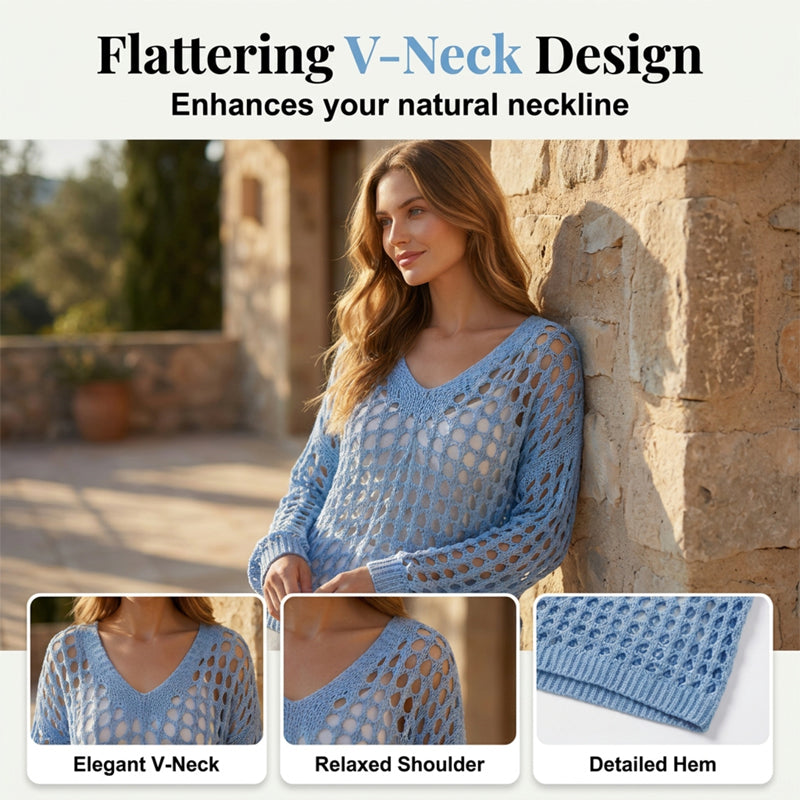🌸New Arrival🌸Women’s Casual Solid Color Crochet Knit Top