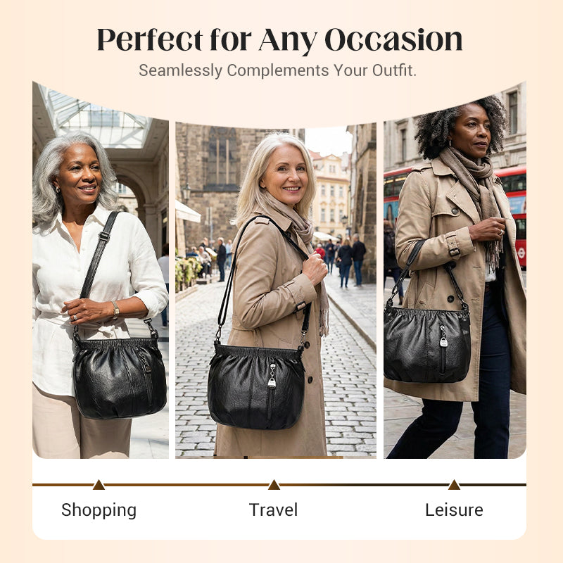 Casual Pleated Bucket Soft Leather Handbag Shoulder Bag