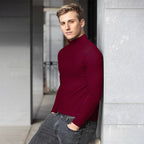 🔥 Men's High Neck Slim Fit T-Shirt - Stretchy & Breathable for Gym or Casual, Modern Style & Comfort 🏃‍♂️📦