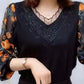 V-Neck Lace Trim Floral Sheer Sleeves Top
