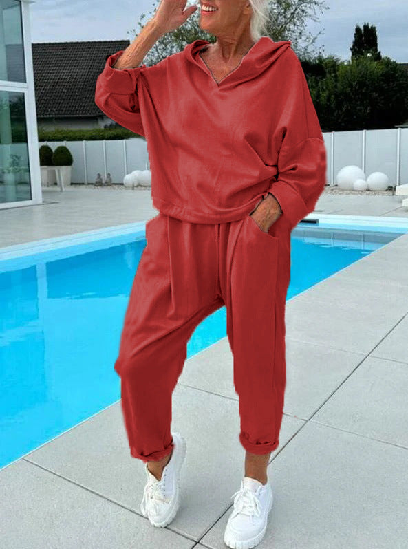 🎉Women's Two-Piece Solid Color Hooded Sweatshirt Set