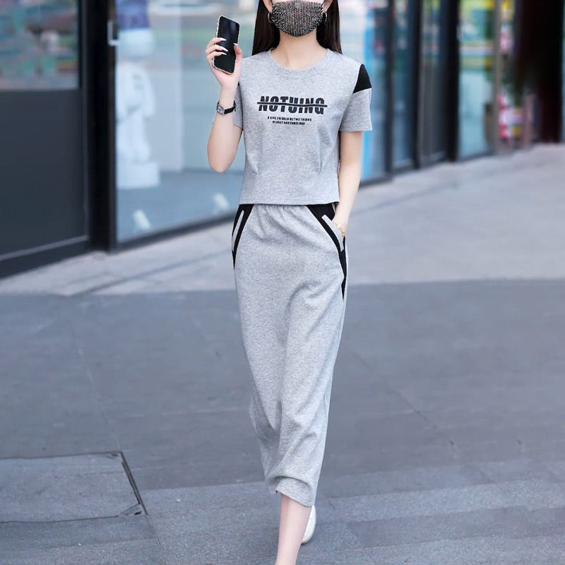 Sporty Short Sleeves T-Shirt & Midi Skirt Set