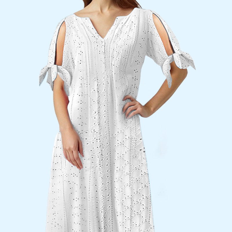 💃Women's Elegant V-Neck Hollow-Out Solid Dress