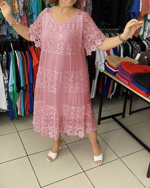 🔥50% OFF🔥 Solid Color Short Sleeve Lace Dress