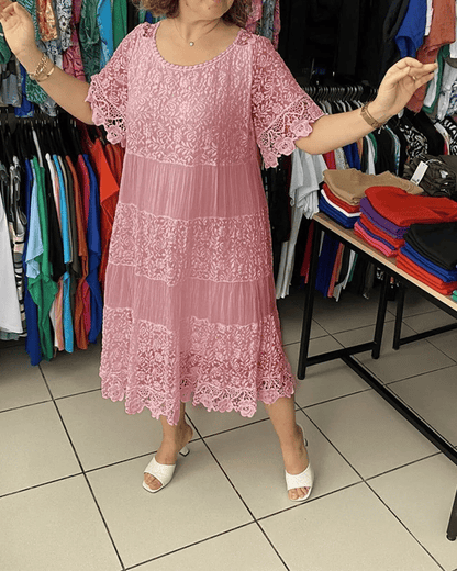 🔥50% OFF🔥 Solid Color Short Sleeve Lace Dress
