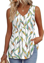 💜Women's Print Flowy Sleeveless V Neck Peplum Tank Tops