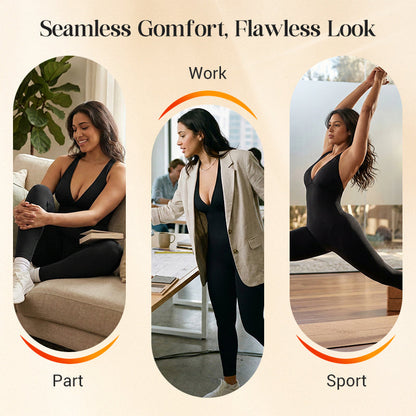 🌸High-Stretch V-Neck Jumpsuit – All-day ease for fitness & beyond. Breathable, flexible & effortlessly chic. Your go-to for movement. 🧘‍♀️💫